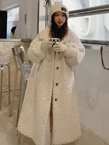 Elegant oversized long white teddy bear fleece coat with buttons for winter chic fashion