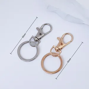 Detail of 55mm alloy lobster clasp key rings in silver and gold finish for DIY crafts