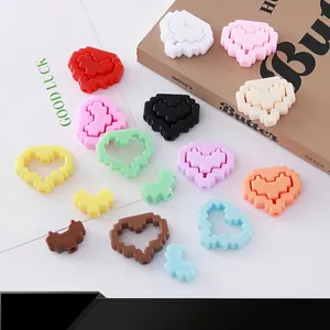 Pixel Art Herz Acrylperlen Kontrastfarbe Doppelschicht DIY Lose Perlen Für Schlüsselanhänger Handy Kette Tasche Dekor