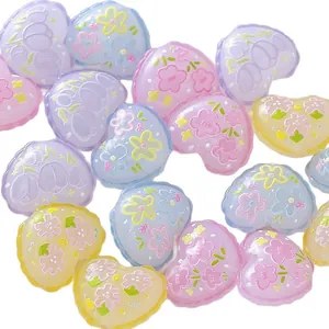 Pastel heart pillow shaped beads with embossed floral print for DIY jewelry crafting
