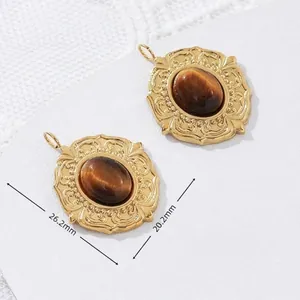 Detail of vintage tiger eye stone pendant showing dimensions 26.2x20.2mm and 4.3g weight