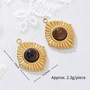 Detailed view of 18K gold plated tiger's eye pendant with 19x14.2mm size measurements