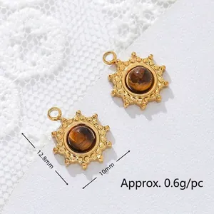 Detailed view of 18K gold plated tiger eye sun pendant with precise measurements