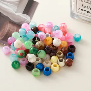 Cuentas Sueltas Redondas de Acrílico de Dos Tonos con Textura de Mármol y Agujero Grande para Hacer Joyas DIY