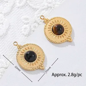 Detailed dimensions of 18K gold plated stainless steel tiger eye stone pendants