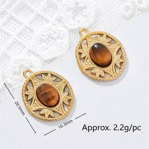 Detailed view of vintage tiger eye stone pendant with 20.5mm x 16.3mm dimensions and weight info