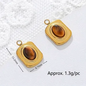 Close-up of 13.2x8.7mm tiger eye stone pendant in 18K gold plated stainless steel