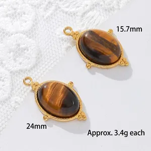 Tiger's eye stone pendant in 18K gold plated stainless steel showing size measurements