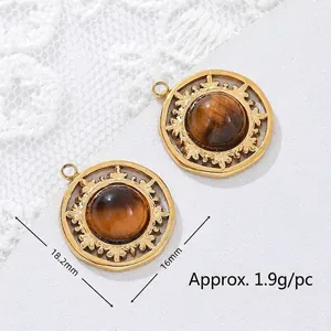 Detail view of 18K gold plated stainless steel tiger's eye pendant with size markings