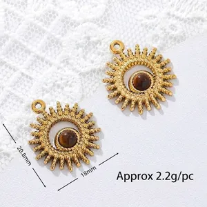 Detailed dimensions and weight of golden sun-shaped titanium steel pendants with tiger eye stone