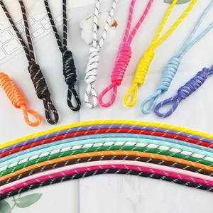 Close-up of 5mm colorful braided polyester lanyards for DIY keychains and phone straps