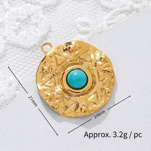 Close-up detail view of turquoise titanium steel pendant with dimensions and weight info