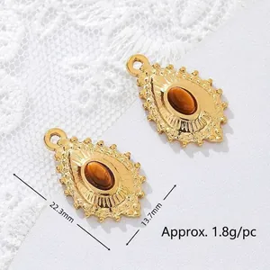 Detailed view of 18K gold plated stainless steel pendant with tiger eye stone