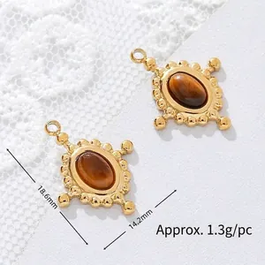Macro detail of 18K gold plated tiger eye stone pendant showing precise size and weight.