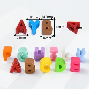 Detail view of colorful acrylic alphabet beads with 22mm height and 6.5mm hole size