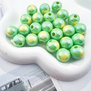 High-quality green acrylic round beads with heart pattern for DIY jewelry making