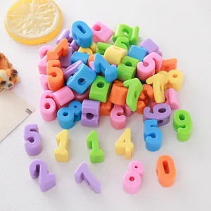 Detailed view of colorful 6mm large hole acrylic number beads for DIY jewelry making