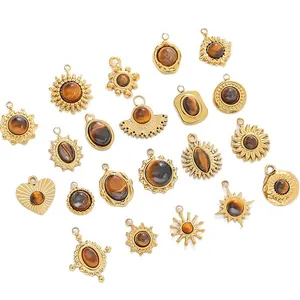 Selection of 18K gold plated stainless steel pendants with natural tiger eye stones