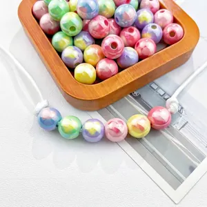 Acrylic Heart Print Round Beads 3mm Hole Colorful UV Electroplated Loose Beads For DIY Keychain Phone Chain Jewelry Making Accessories