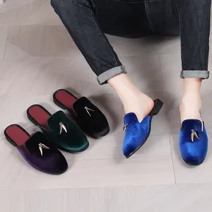 Ανδρικά Casual Βελούδινα Mules Με Χρυσή Μεταλλική Αγκράφα Αντιολισθητική Σόλα από Καουτσούκ Αναπνέουσες Μισές Παντόφλες Loafers για Άνδρες Fashion Mules