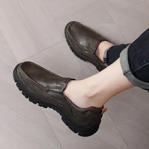 Chaussures décontractées en cuir pour hommes, respirantes et confortables à enfiler