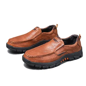Mocassins décontractés en cuir marron pour hommes chaussures respirantes confort