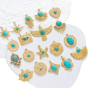 Selection of 18K gold plated stainless steel turquoise pendants in various bohemian styles