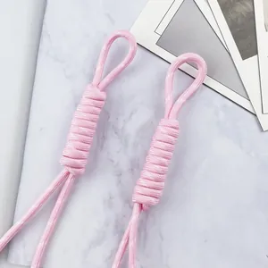 Detailed view of pink 5mm braided polyester cord for DIY lanyards and keychains