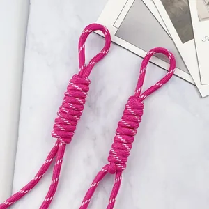 High-quality handmade 5mm bright pink braided lanyard detail for phones and bags
