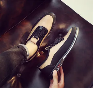 Breathable men's slip-on loafers in khaki and black, stylish casual driving shoes.