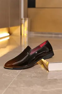 Elegant men's patent leather loafers in black-brown gradient for formal business wear