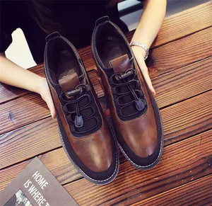 Classic brown breathable casual loafers for men featuring unique elastic drawstring laces.