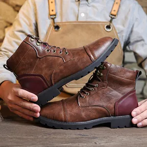 Men's Martin Boots Retro British Style High-Top Work Boots PU Leather Color Block Side Zipper Non-Slip Rubber Sole Fashion Boots