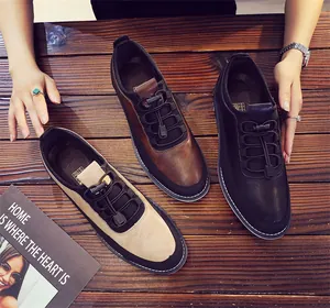 Men's breathable casual slip-on loafers in three colors on a rustic wooden table