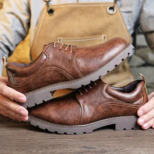 Herren Vintage Derby Lederschuhe Britischer Stil Lässig Outdoor Arbeitsschuhe Übergröße Rutschfest Dicke Sohle PU Schuhe