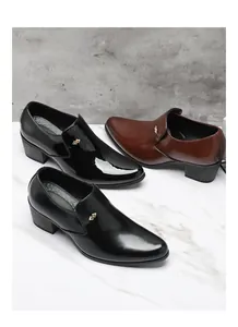 Chaussures en cuir à bout pointu de style cubain pour hommes en finitions noir et brun
