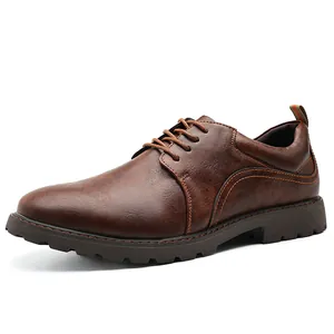 Klassische braune Derby-Schuhe für Herren, Retro-Leder mit robuster Gummisohle