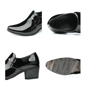 Vue détaillée des chaussures Cuban en cuir verni noir pour hommes à talons hauts
