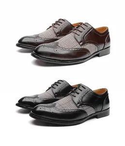Klassische Herren Brogue Schuhe mit Karomuster-Einsätzen in Braun und Schwarz Leder
