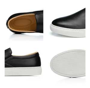 Detalles de mocasines de cuero negro para hombre que muestran la textura y suela