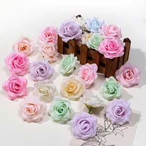Teste di Fiori di Rosa Artificiali con Rugiada Tessuto in Seta Fiori Finti con Gocce d'Acqua per Fai-da-te Accessori Capelli