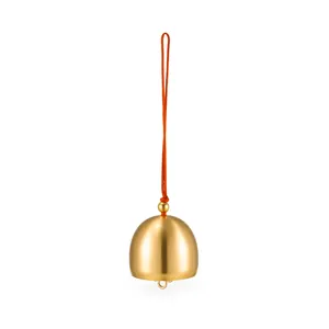 Matte brass small bell pendant with orange braided cord for DIY jewelry accessories