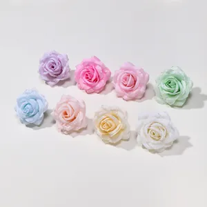 Set di teste di rose in seta artificiale con gocce di rugiada per decorazioni DIY