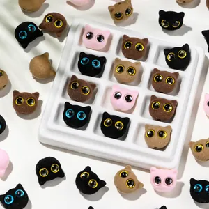 Mignonnes Perles de Chat aux Grands Yeux Floquées Perles en Vrac en Acrylique Accessoires de Bijoux DIY pour Bracelets Colliers