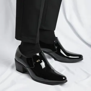 Chaussures Formelles en Cuir pour Hommes Cuban Heels Augmentation de Taille Bout Pointu Sans Lacets pour Banquet Bal