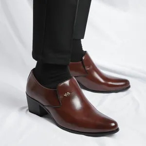 Chaussures à talons cubains pour hommes en cuir marron avec bout pointu