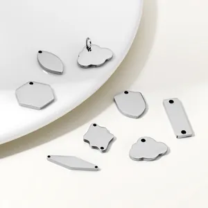 Stainless Steel Blank Tags Multi Shape Cloud Shield Hexagon Leaf Rhombus Engravable Metal Pendants For DIY Jewelry Making