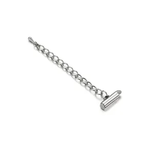 Fermoir tube coulissant argenté de haute qualité avec chaîne d'extension pour bijoux