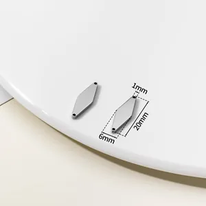 Detailed view of rhombus stainless steel tag with dimensions 20x6mm for jewelry making