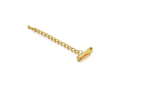 Détail d'un fermoir à tube coulissant doré avec chaîne d'extension pour création bijoux.